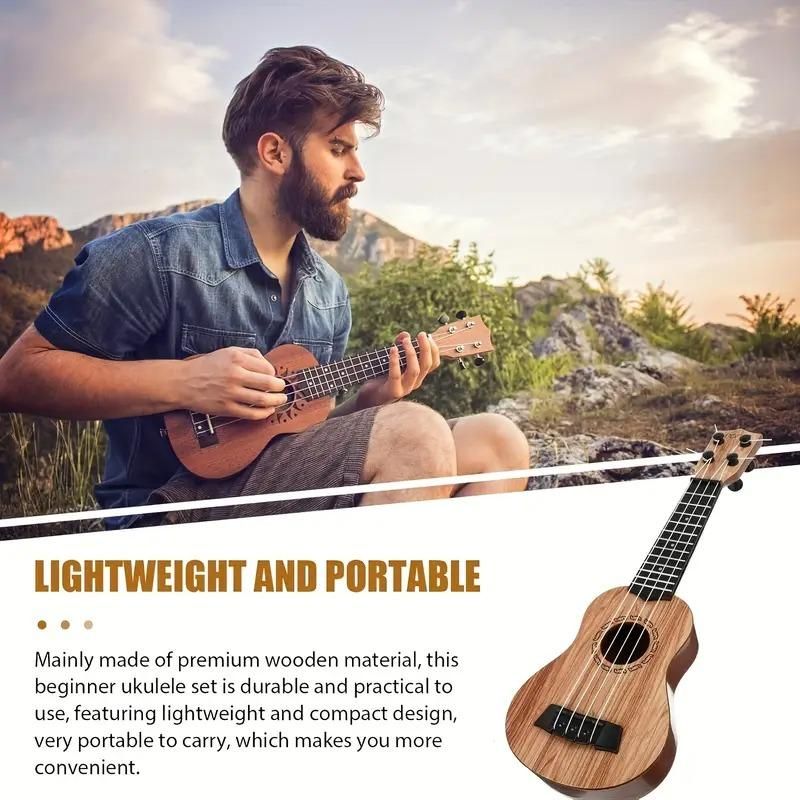 Mini Wooden Finish Plastic Guitar Music Instrument with 4 strings Clear sound